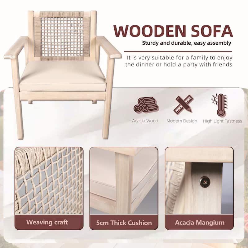 5-Piece Outdoor Acacia Wood Furniture Set with Seat Cushions