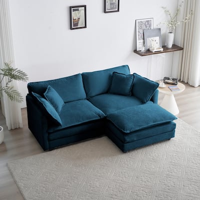 L-Shaped Sectional Sofa Chenille Upholstered Two-Seater Sofa with Ottoman, Deep Loveseat for Living Room