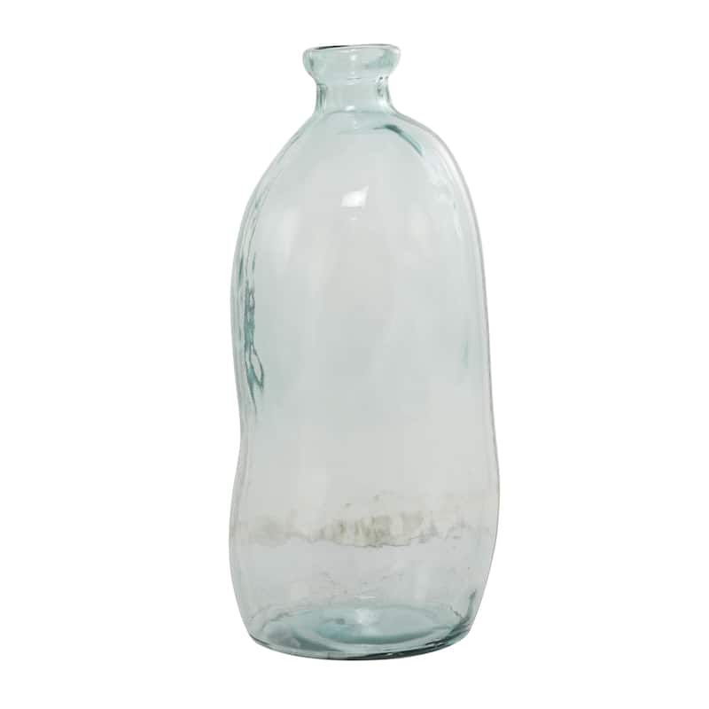 Recycled Glass Abstract Handmade Curved Spanish Bottle Decorative Vase - Green, Blue, Clear, Brown - Roche River Decor - Blue - 13"W, 29"H