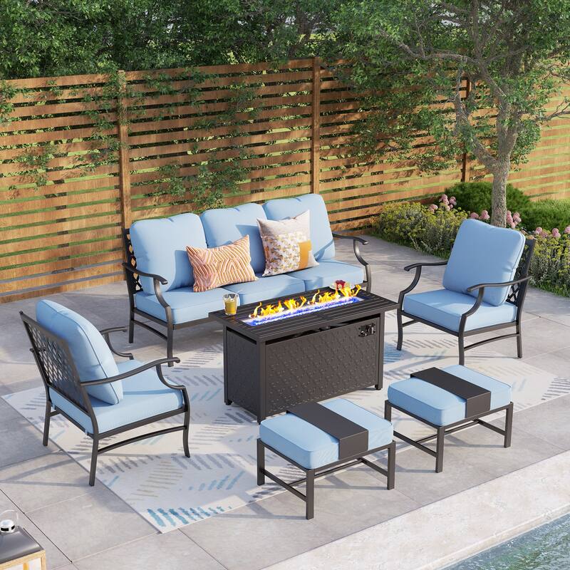 MAISON ARTS Outdoor Sofa Set 4/6-Piece Patio Conversation Set with 45'' Gas Fire Pit Table - Set 4 - Blue