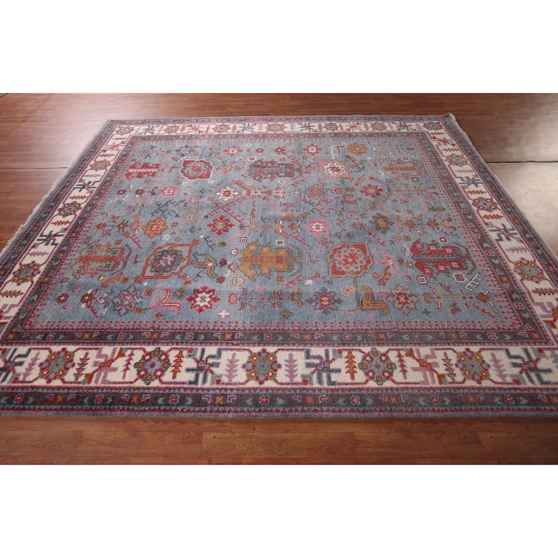 Light Blue Oushak Indian Area Rug Handmade Wool Carpet - 8'2"x 9'11"