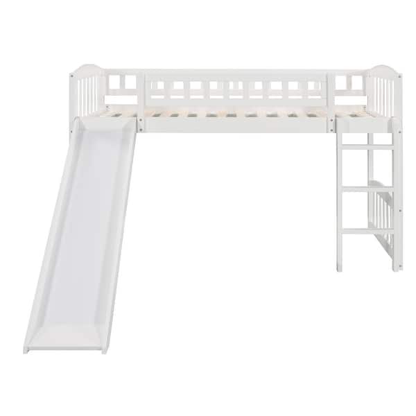 slide 2 of 24, Twin Loft Bed with Slide & Ladder - Guardrails for Safety White