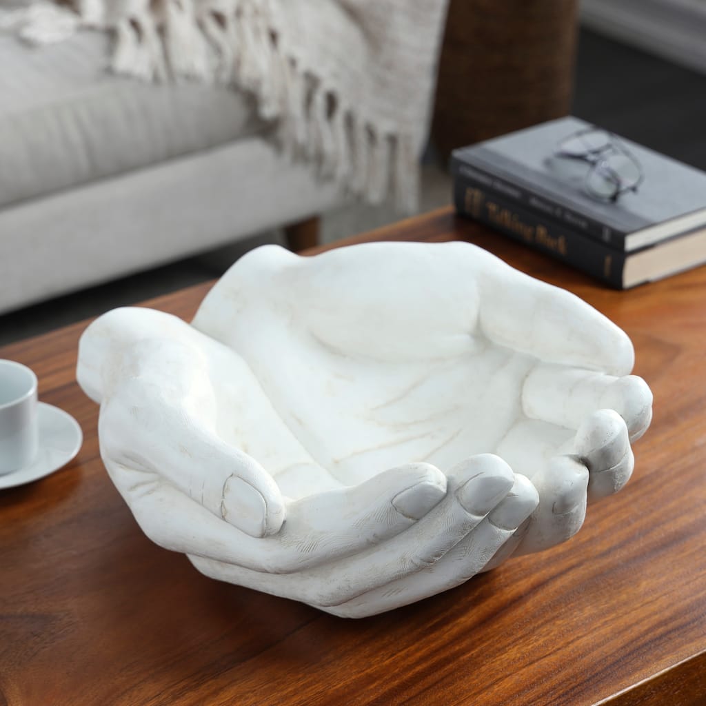 Classic Polystone Open Hands Sculpture - White or Gold