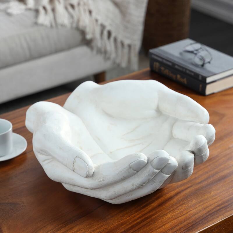 Classic Polystone Open Hands Sculpture - White or Gold - White