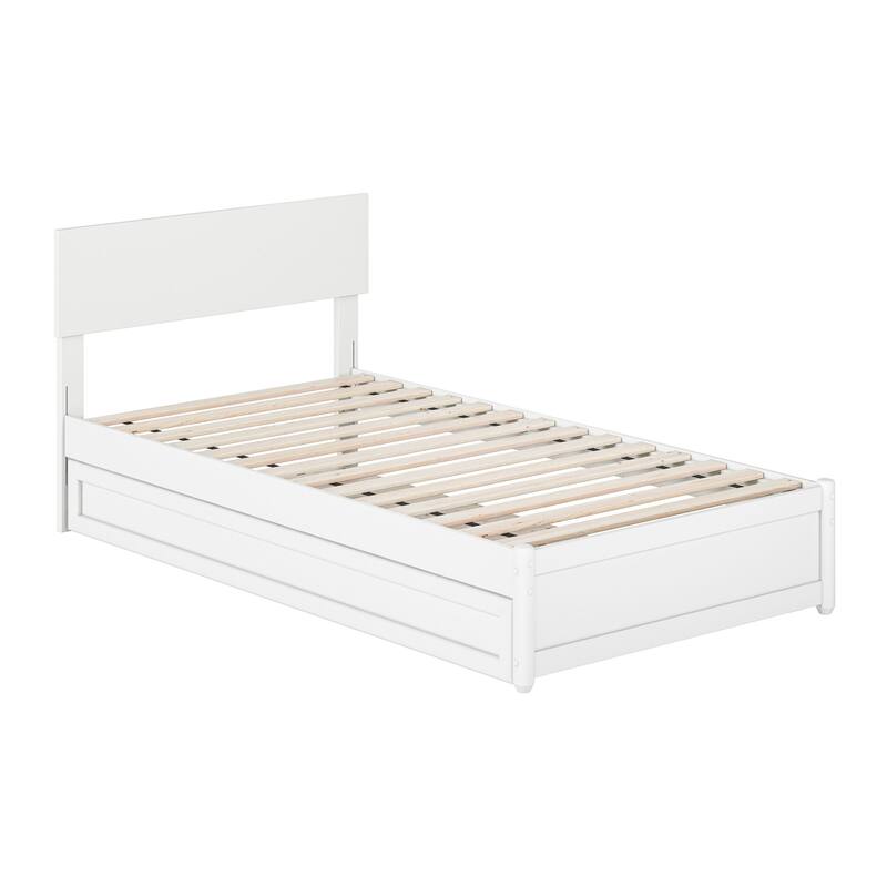 Wesley Twin Platform Bed with Panel Footboard & Twin Trundle in White