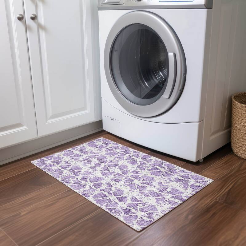Machine Washable Indoor/ Outdoor Abstract Modern Chantille Rug