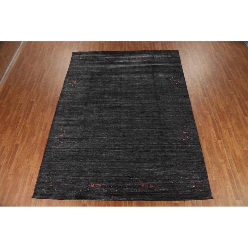 Charcoal Gabbeh Oriental Area Rug Hand-Knotted Silk Carpet - 8'10" x 11'9"