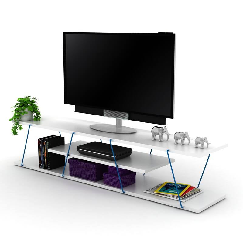 FurnisHome Store Tars Mid Century Modern Tv Stand 4 Shelves Open Storage Metal Cords