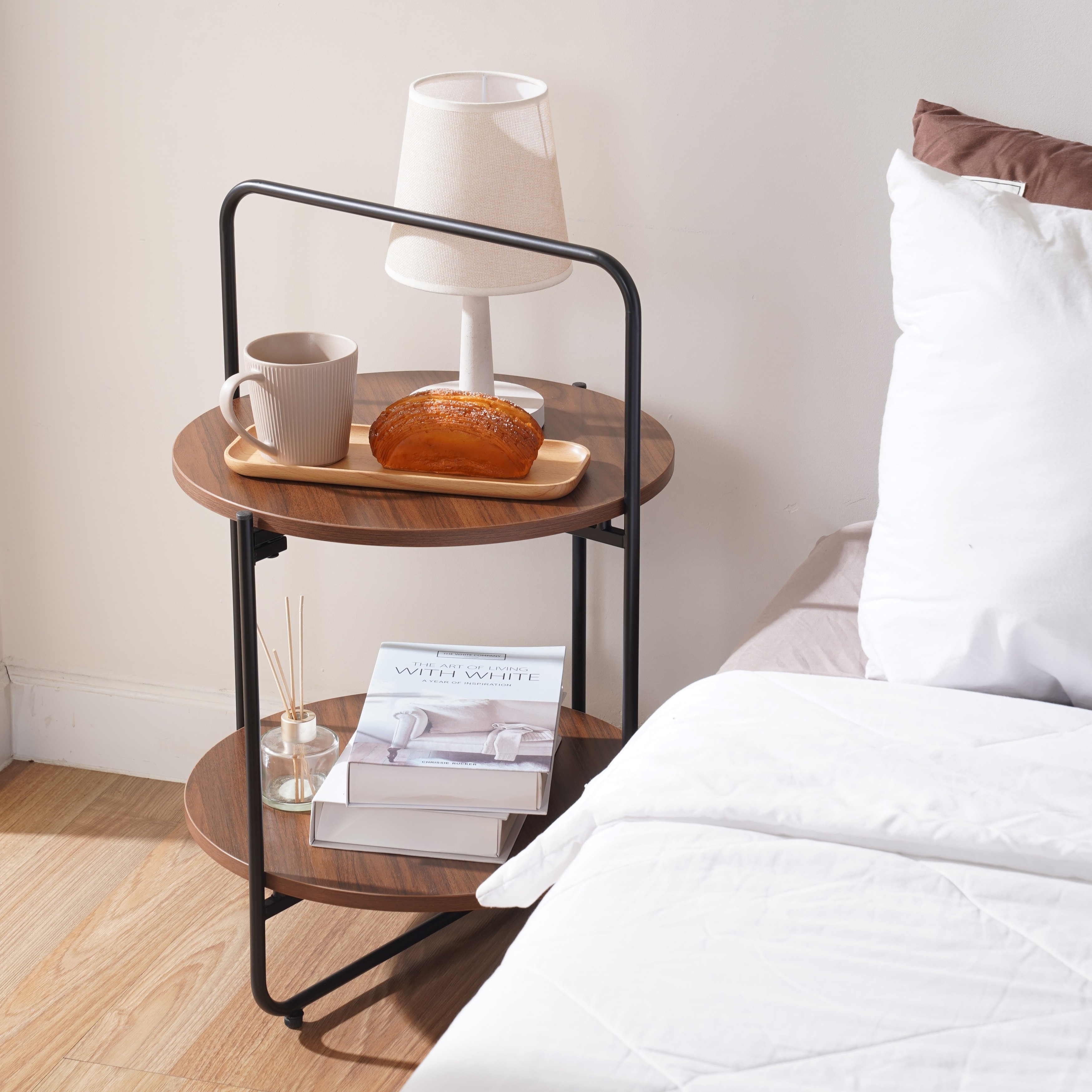 Mijas 2 Tier Side End Table 3 Color Options Cement Natural Brown