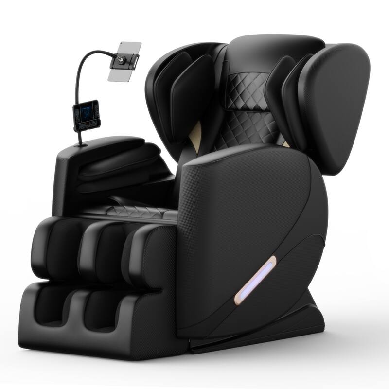 Modern Zero Gravity Full Body Massage Chair PU Leather Armchair with Heating, Airbag Therapy and Bluetooth, Adjustable Footrest - Black
