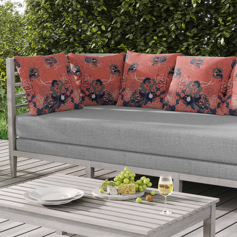 Regal Rose Retreat Indoor/Outdoor Reversible Throw Pillow Desaturated and Red