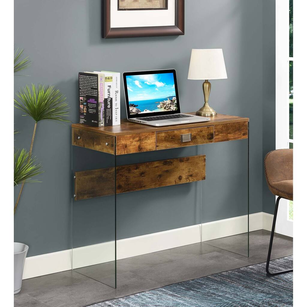 Drawer Glass 36 inch Desk Barnwood