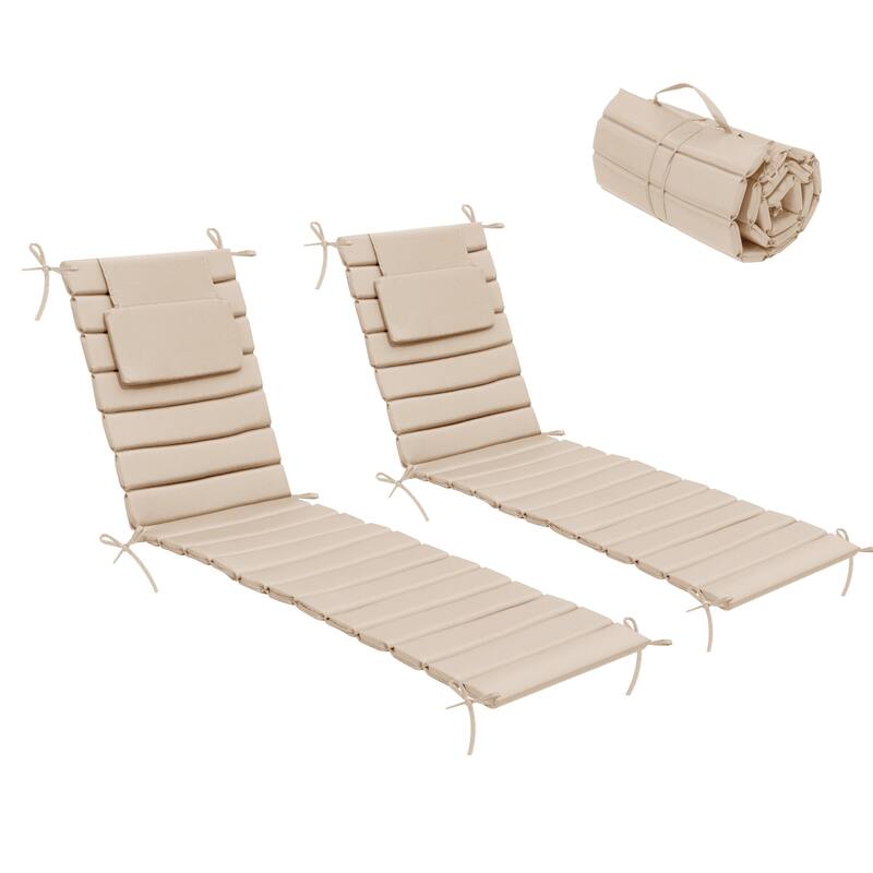 Outdoor Chaise Lounge Cushions Patio Sun Lounger Pad with Straps and Headrest
