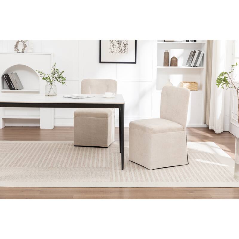 2-Piece Linen Dining Chairs, Modern Fabric Side Chairs,with Padded Seat and Backrest, Upholstered Armless Chairs