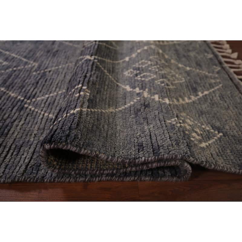 Blue & Gray Moroccan Area Rug Hand-Knotted Wool Carpet - 5'11"x 10'0"