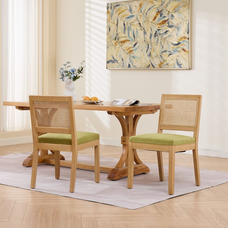 Farmhouse Rattan Dining Chairs Set of 2,Kitchen & Dining Room Chairs, Cane Upholstered Kitchen Side Chair with Hardwood Frame