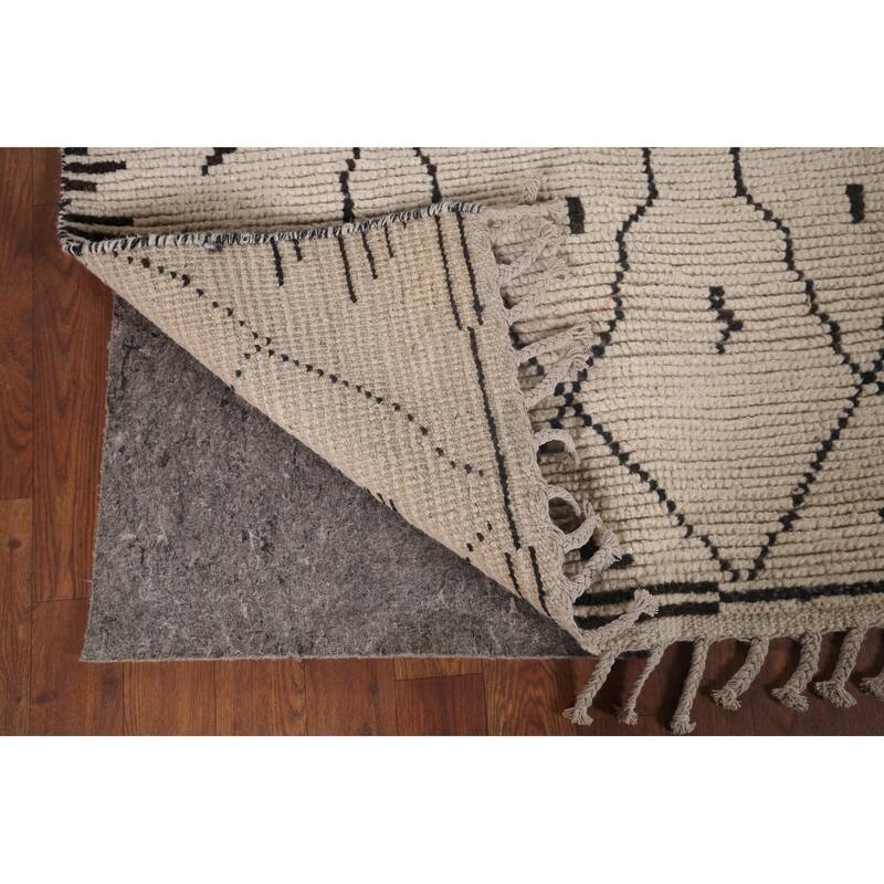 Trellis Moroccan Area Rug Hand-Knotted Oriental Beige Wool Carpet - 6'11"x 10'3"