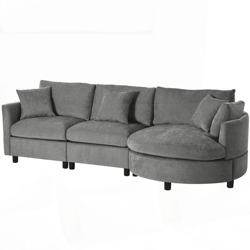 3-Piece Sectional Sofa with Curved Chaise and 3 Throw Pillows - Perfect for Living Rooms, Offices