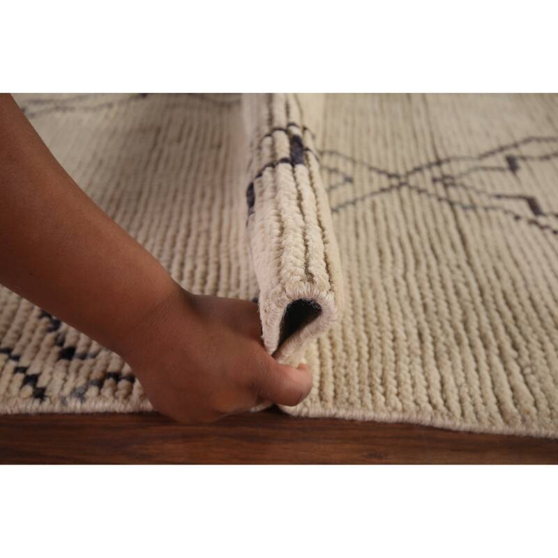 All-Over Trellis Ivory Moroccan Area Rug Handmade Wool Carpet - 7'11"x 11'0"