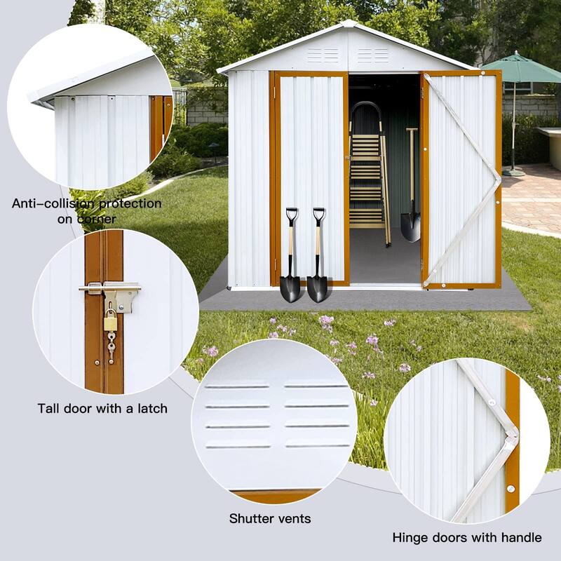 6x4 Ft Outdoor Storage Shed, Outdoor Storage Cabinet, Tool Shed with Lockable Door, Garbage Can, Metal Shed