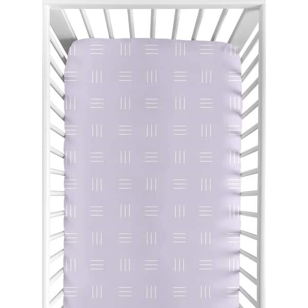 slide 2 of 6, Lavender Purple Boho Mudcloth Fitted Crib Sheet Light Lilac and White Bohemian Woodland Tribal Mud Cloth Hatch Triple Line Chic