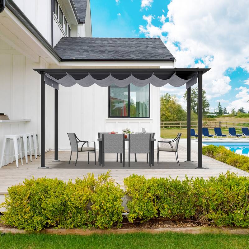 10 ft. x 13 ft. Aluminum Outdoor Pergola with Retractable Shade Canopy
