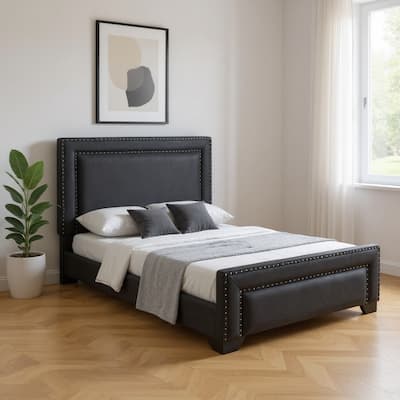 HomeRoots Black Tufted Velvet Upholstered Queen Bed Frame