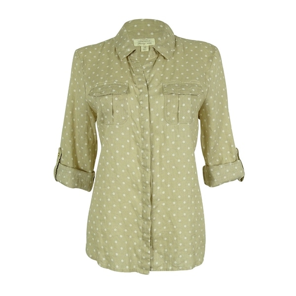 Charter Club Women's Polka Dot Linen Button Down Top - flax combo - pl