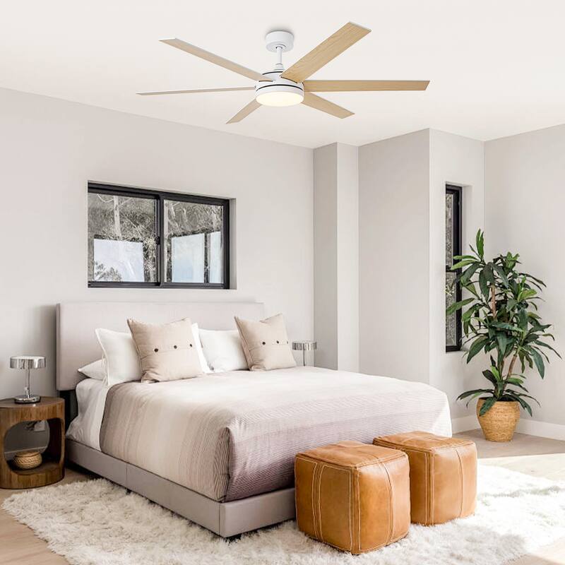 60-in White Wooden Reversible Remote Large Coastal Ceiling Fan with Light