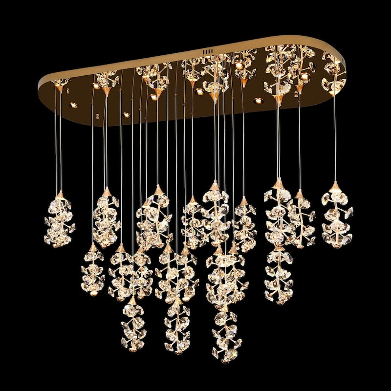 Cascading Crystal LED Linear Chandelier - Gold