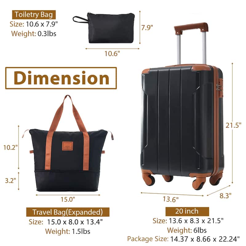 Luggage Sets 3 Piece, Suitcases with Spinner Wheels, Lightweight Hardshell ABS Suitcase with TSA Lock, Carry On Luggage Set