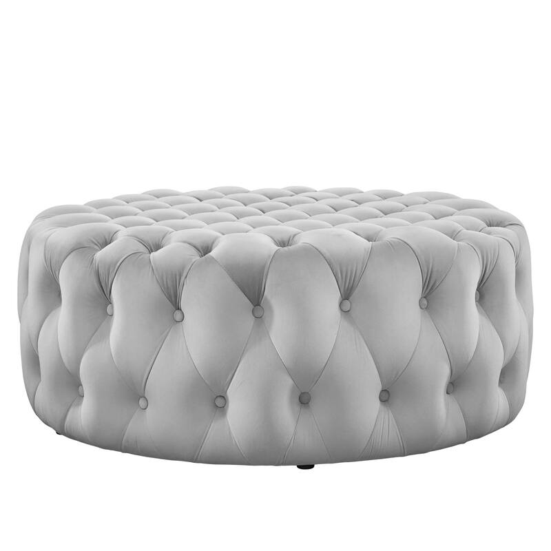 Amour Tufted Button Large Round Performance Velvet Ottoman