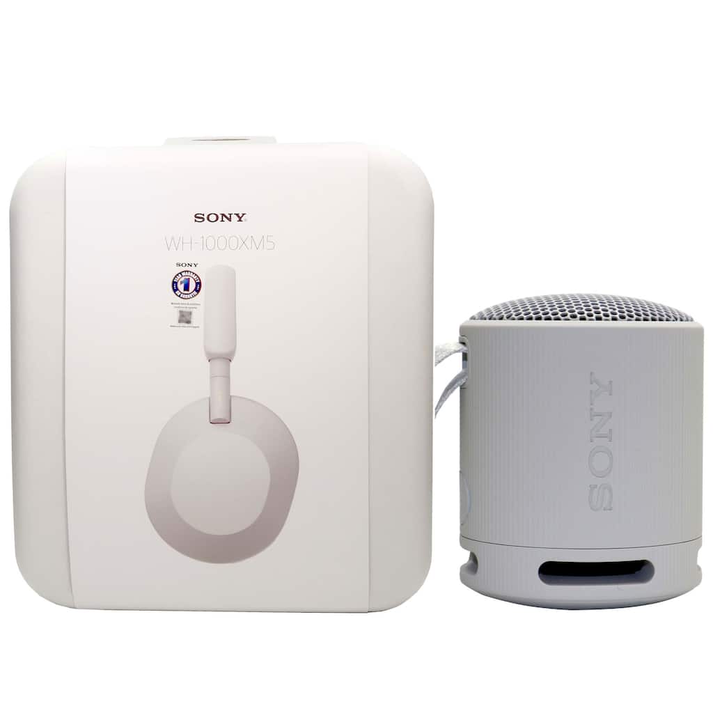 Sony WH-1000XM5 Noise-Canceling Wireless Over-Ear Headphones (Silver) + Sony XB100 Portable Waterproof Bluetooth Speaker (Gray)