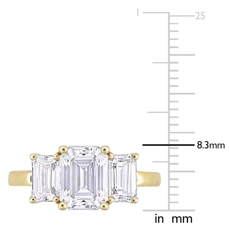 Miadora 2 3/4ct DEW Octagon Created Moissanite 3-Stone Engagement Ring in 10k Yellow Gold