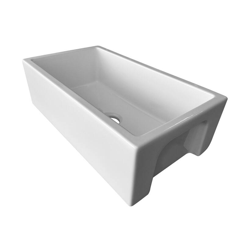ALFI brand AB3318HS-W Modern 33" x 18" Reversible Fluted / Smooth Single Bowl Rectangular Fireclay Farm Sink - White