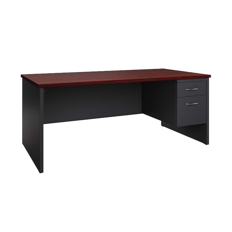 Hirsh Executive Office Modular Right-Hand Single Pedestal File Office Desk, with Arch Pull, 36" D x 72" W, Charcoal / Mahogany - Grey