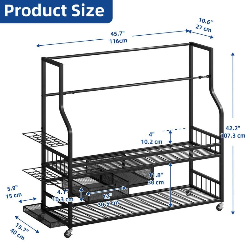 Moasis Portable Sports Rack Garage Organizer Sports Golf Storage Rack with Wheels