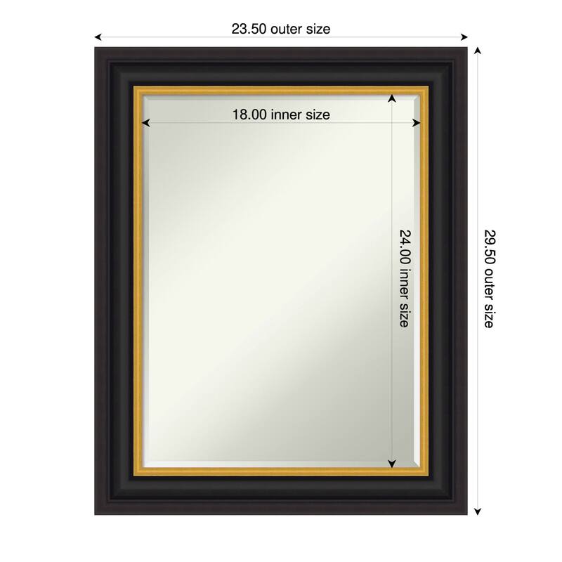 Sierra Half-Inch-Bevel Wood Framed Bathroom Vanity Wall Mirror - 24 x 30 in - Sierra Black Brown