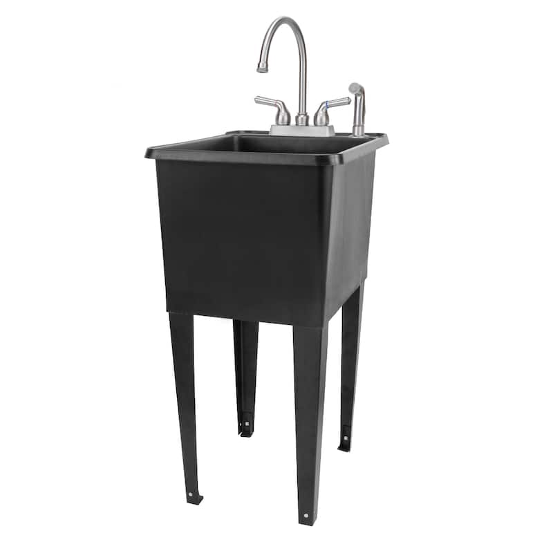 TEHILA Black 16-Gallon Space Saver Utility Sink Laundry Tub with Gooseneck Faucet - Stainless Steel