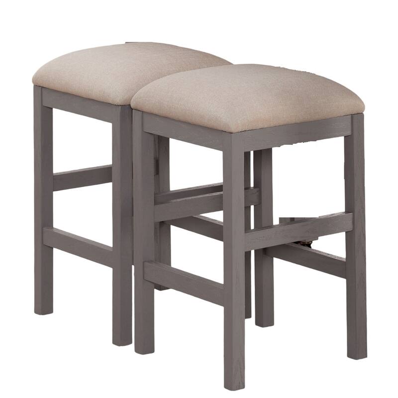 Light Gray Set Of 2Pc Stools Kitchen Dining Room Furniture Beige Fabric Cushion Seat Chairs Stool