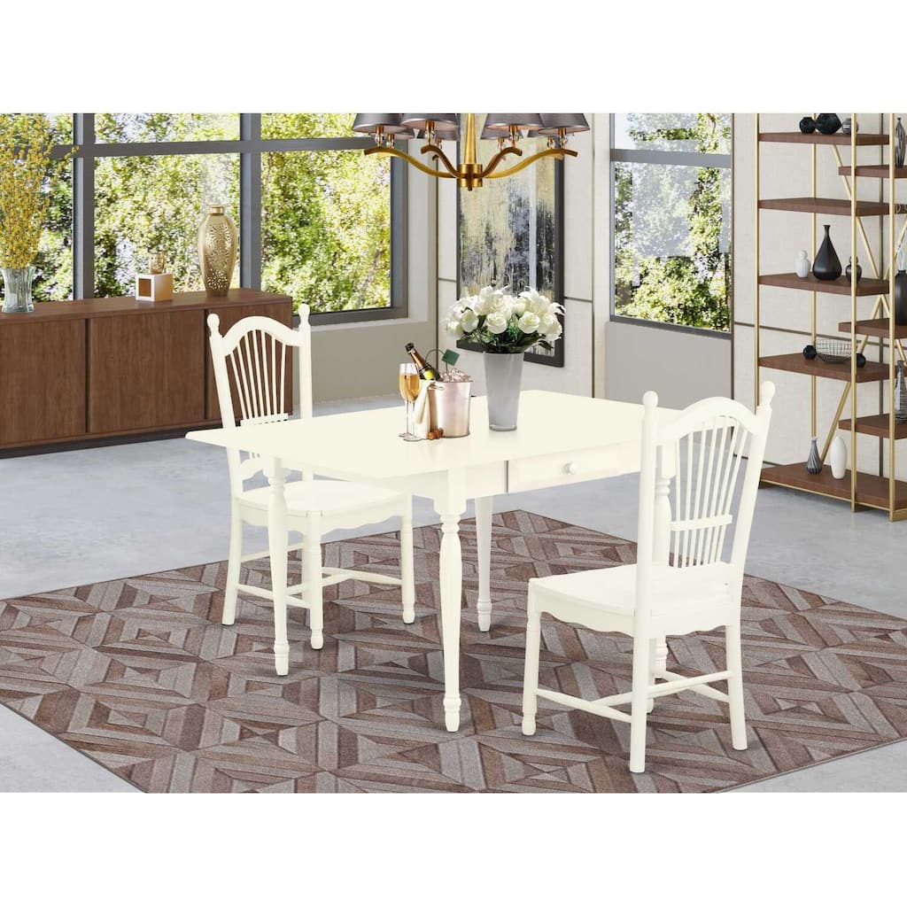 HomeStock 3-Piece Linen White Finish Rectangular Solid Wood Top With Dropleaf Dining Table Set for Small Spaces