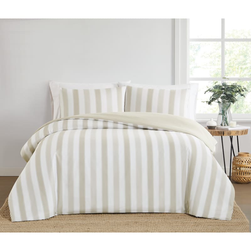 Truly Soft Aiden Stripe Duvet Cover Set - Beige - Queen