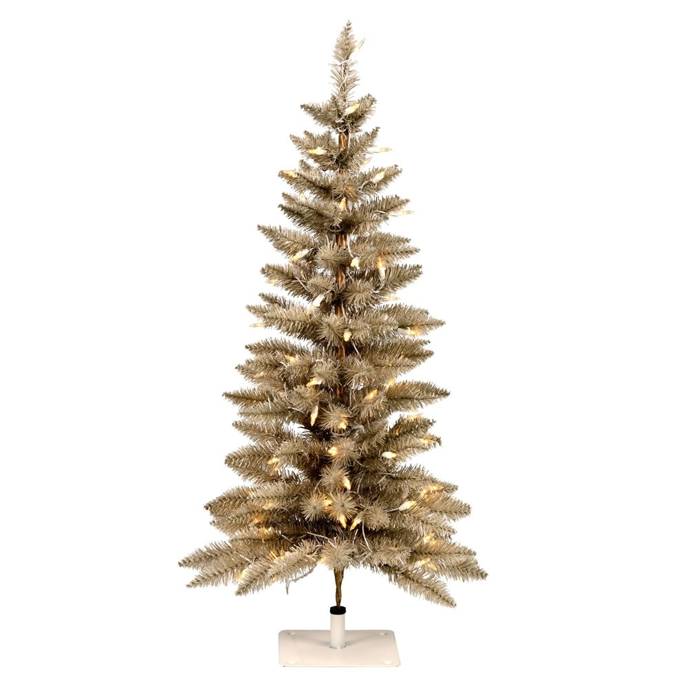 Vickerman 3' x 18" Platinum Fir Artificial Christmas Pencil Tree, Warm White Dura-Lit® LED Lights - 3' x 18"