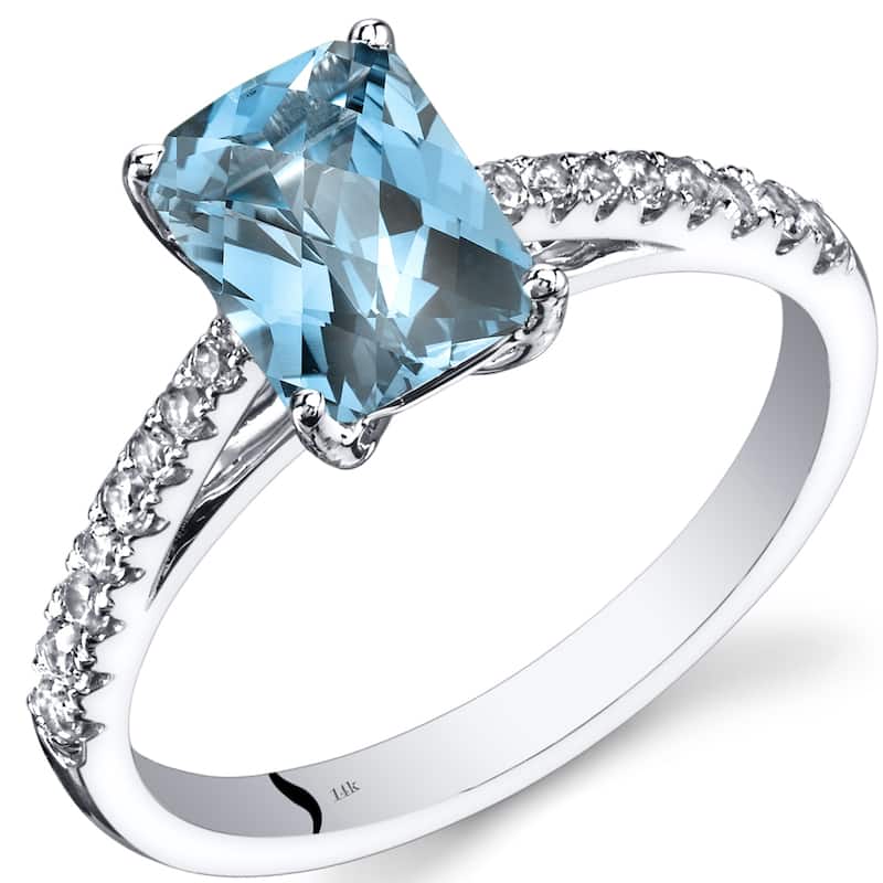 14k White Gold 1.91ct Swiss Blue Topaz and White Topaz Ring
