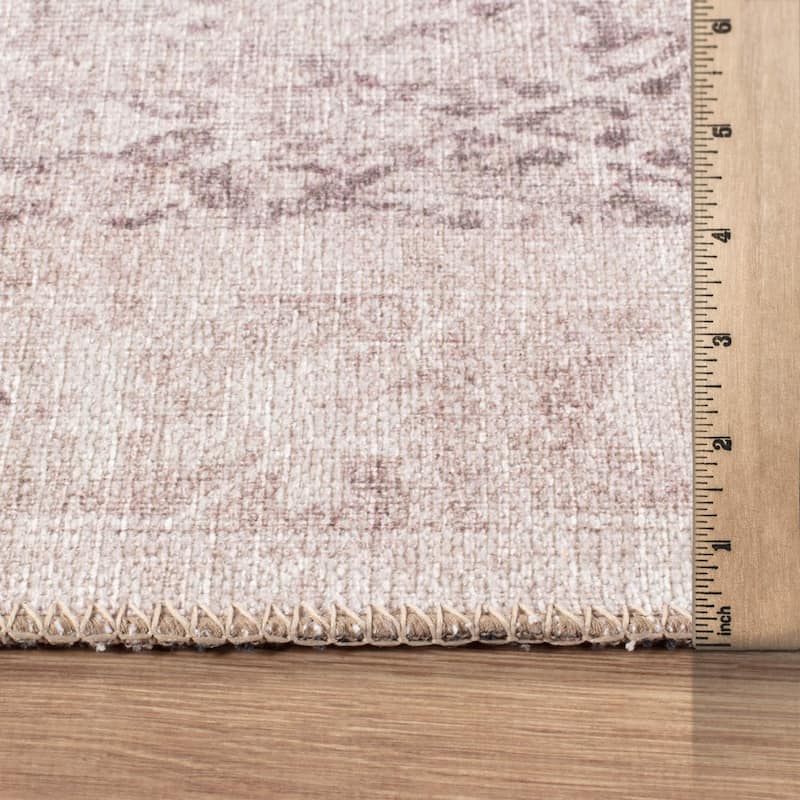 Beige Vintage Washable Rug - Low Pile, Subtle Pattern for Neutral Spaces