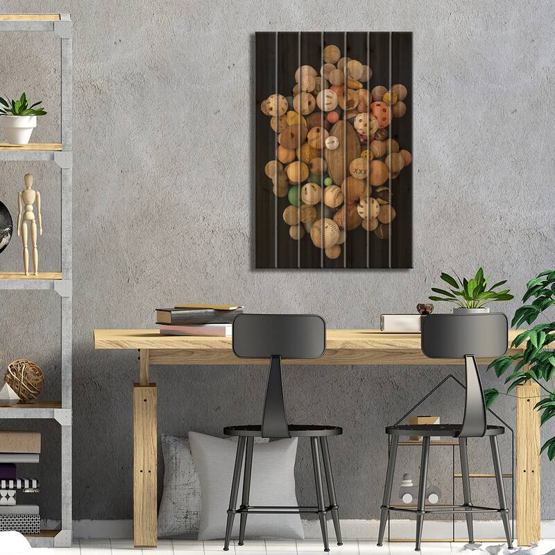 Balls Print On Wood by Barry Rosenthal - Multi-Color