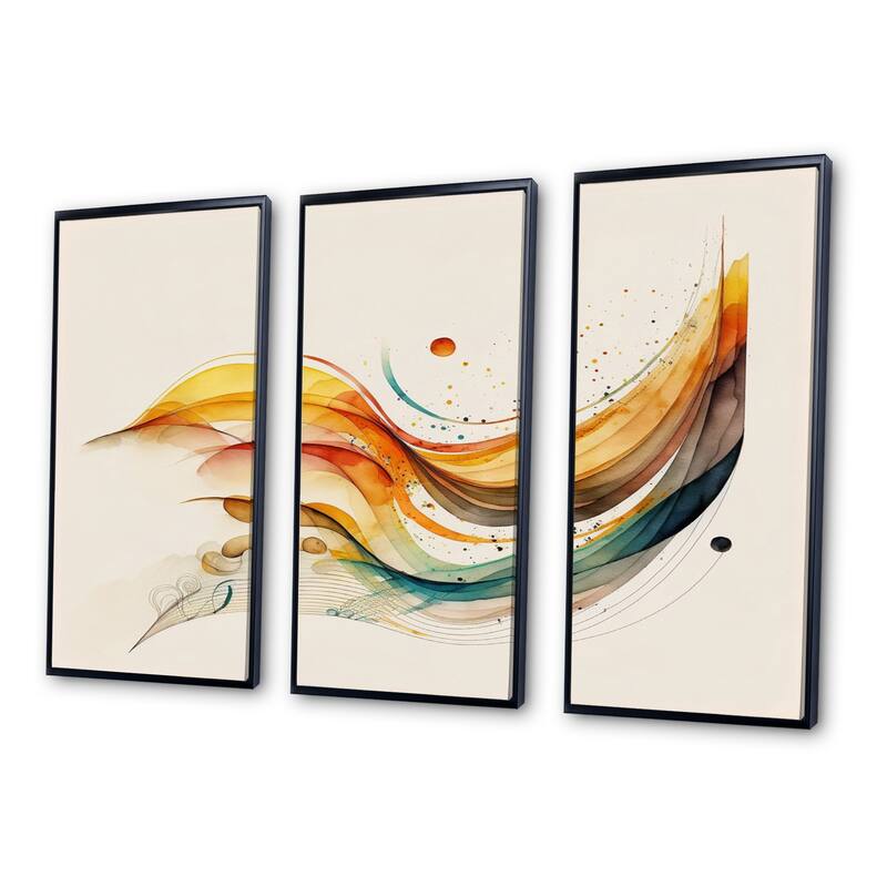 Designart "Burnt Orange Waves Abstract II" Modern Waves Framed Canvas Art Print - 3 Panels