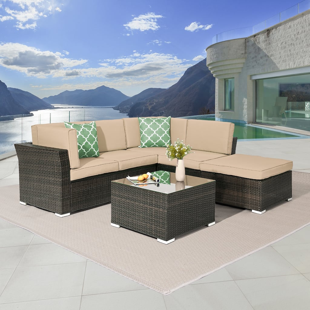 LIVOOSUN 4Pcs Rattan Wicker Conversation Patio Furniture Sets,w/Table