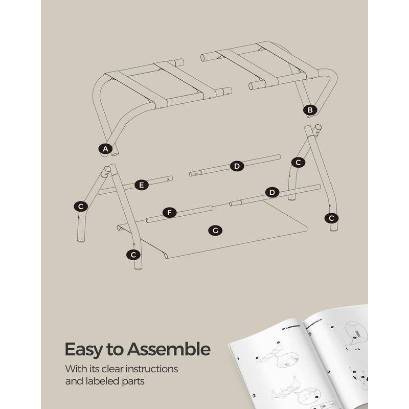 Foldable Steel Luggage Rack with Nylon Straps and Bottom Shelf for Guest Room or Hotel Use