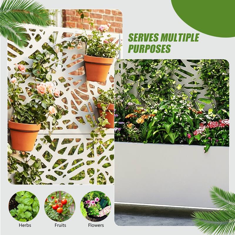 Metal Galvanized Planter Box with Trellis Privacy Screen Lockable Wheels